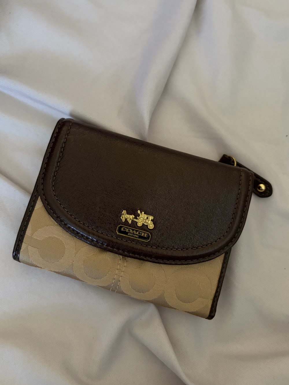 Coach Dark Brown and Tan Signature Wallet